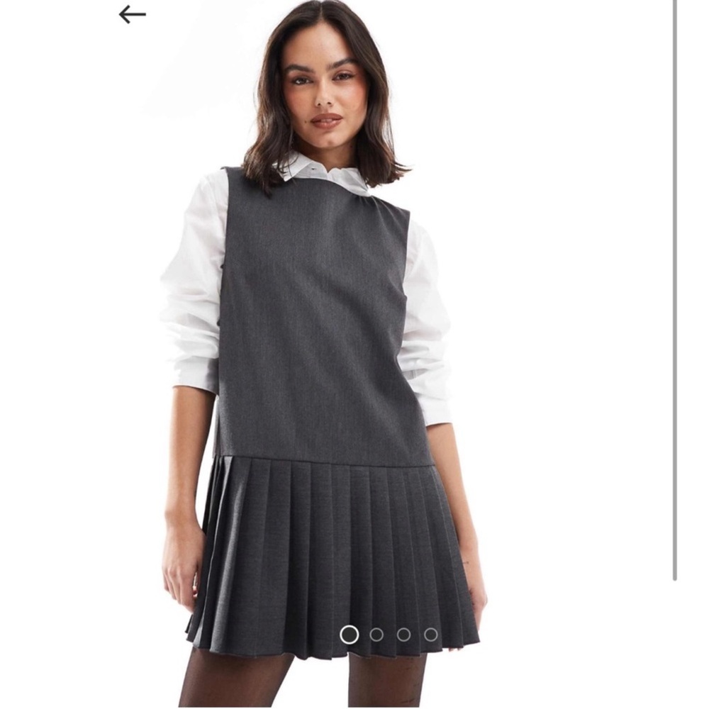 ASOS Grey Drop Waist Pleated Mini Dress | Preppy Schoolgirl Chic